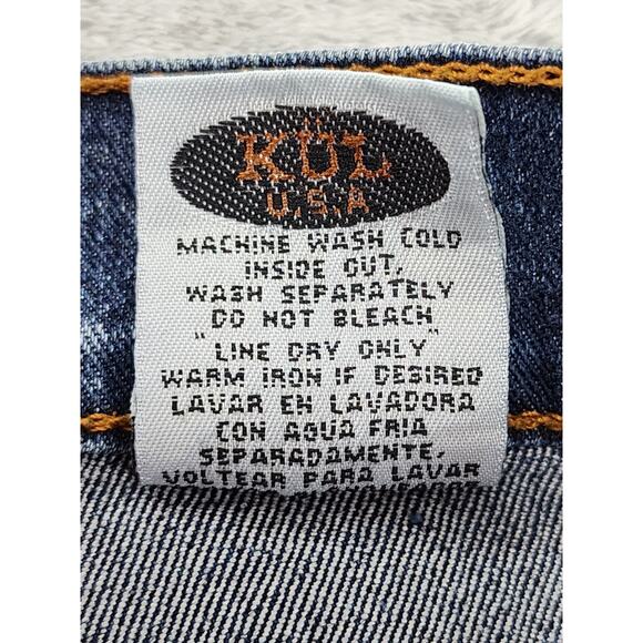 Vintage KUL USA Ribbon Lace Side Detail Mid Rise Flare Jeans Size 11 Blue Brown - Picture 8 of 14